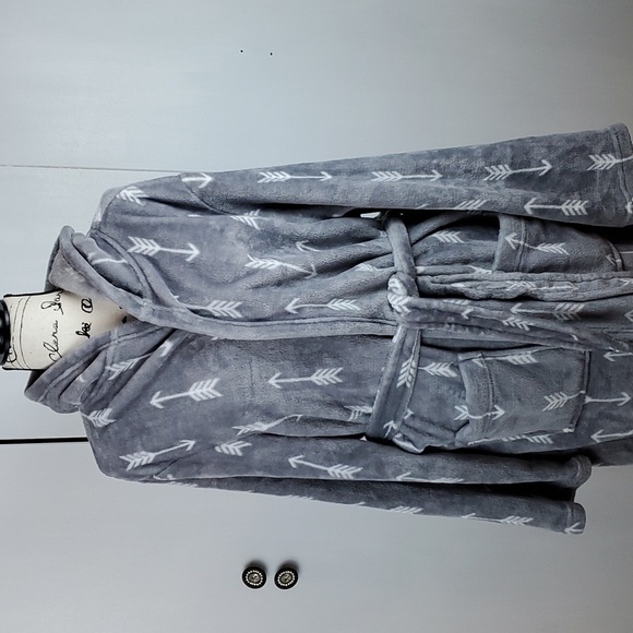 Day Dream by Berkshire Womens Gray Ultra Soft Fuzzy Hooded Robe Graphics Sz.L/XL - Picture 7 of 11